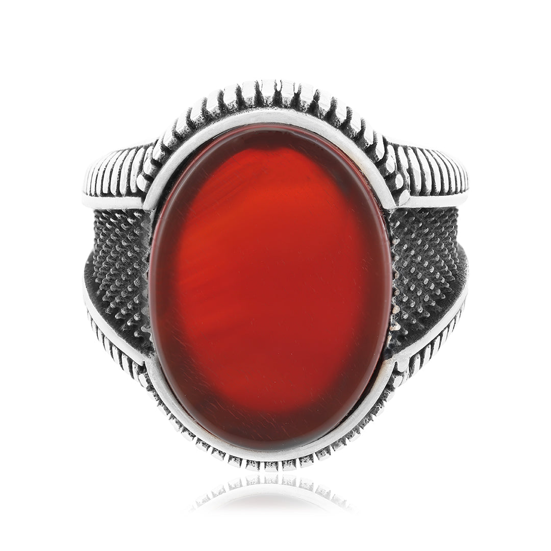 Blaze Red Agate  Oxidised Ring