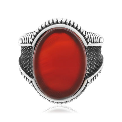 Blaze Red Agate  Oxidised Ring