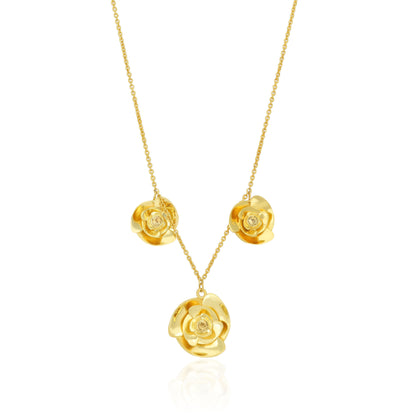 Blooming Camellia Trio Golden Elegant Designer Pendant Chain