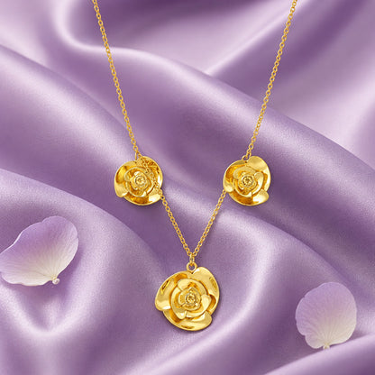 Blooming Camellia Trio Golden Elegant Designer Pendant Chain
