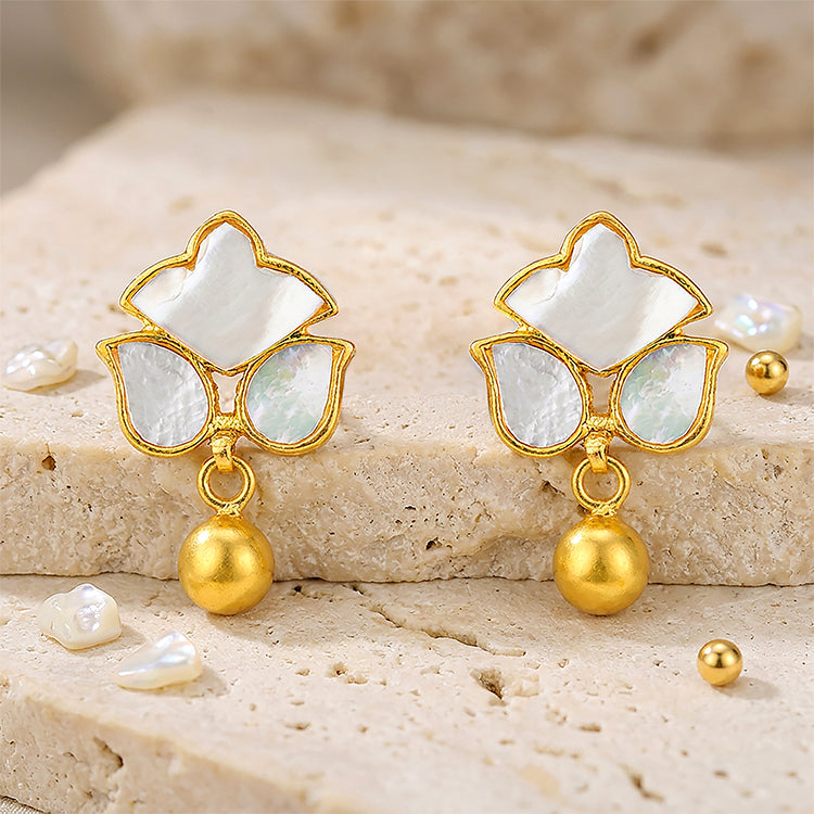 Blossom Pearl 925 Sterling Silver Golden Earrings