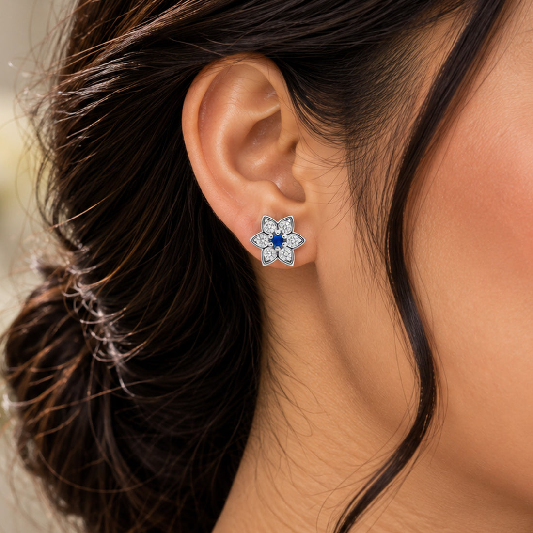 Blue Accent 925 Sterling Silver Floral Earrings for Women