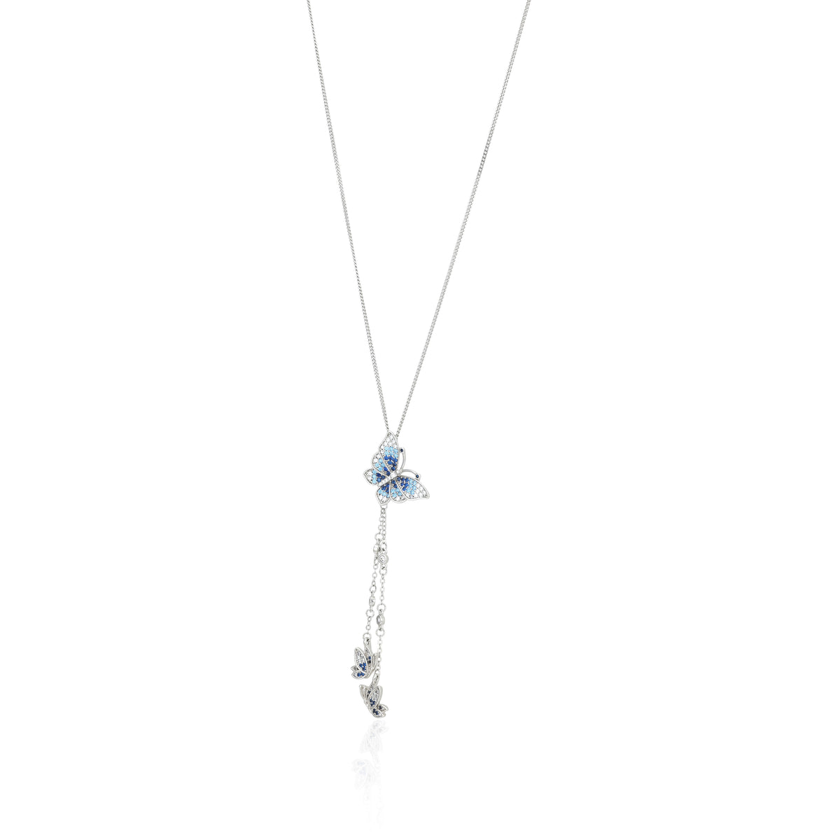 Blue Butterfly Cascading Silver Pendant
