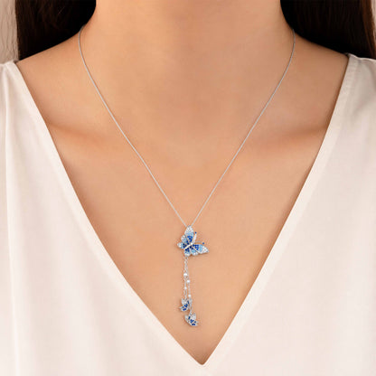 Blue Butterfly Cascading Silver Pendant