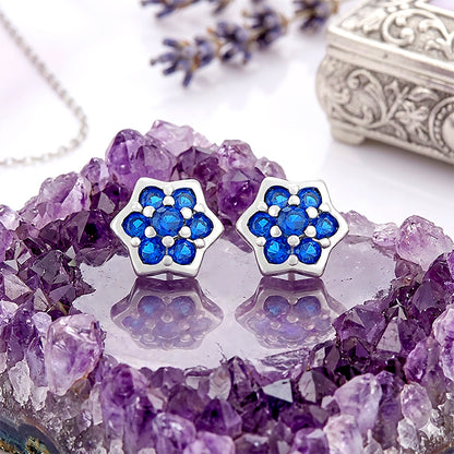 Blue Floral Beauty 925 Sterling Silver Stud for Women