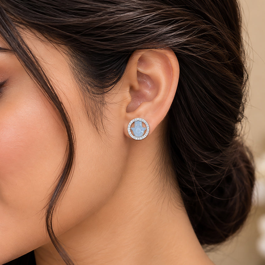 Blue Opal Hand Print 925 Sterling Silver Earring for women