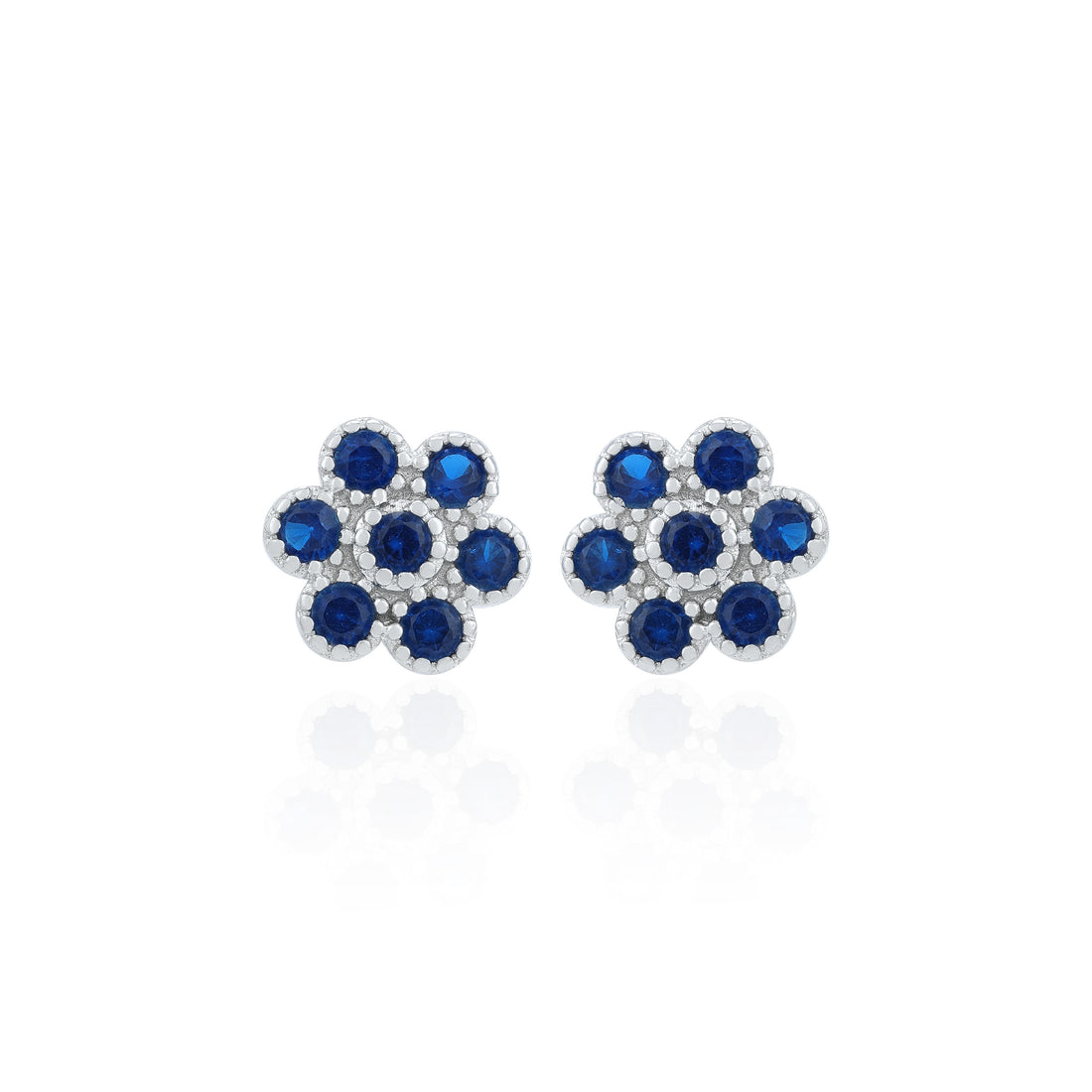 Blue Accent Blossom 925 Sterling Silver Stud for Women