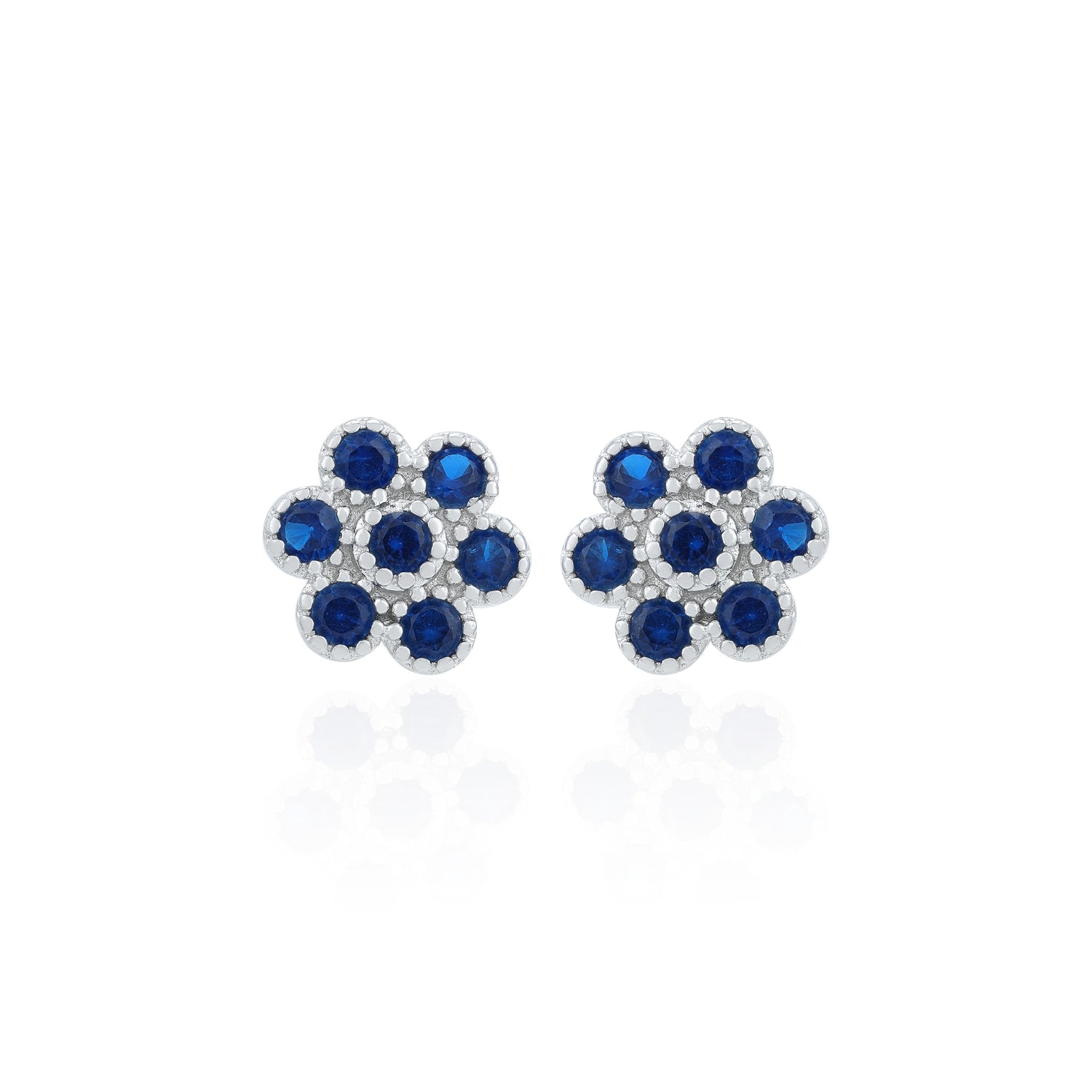 Blue Accent Blossom 925 Sterling Silver Stud for Women