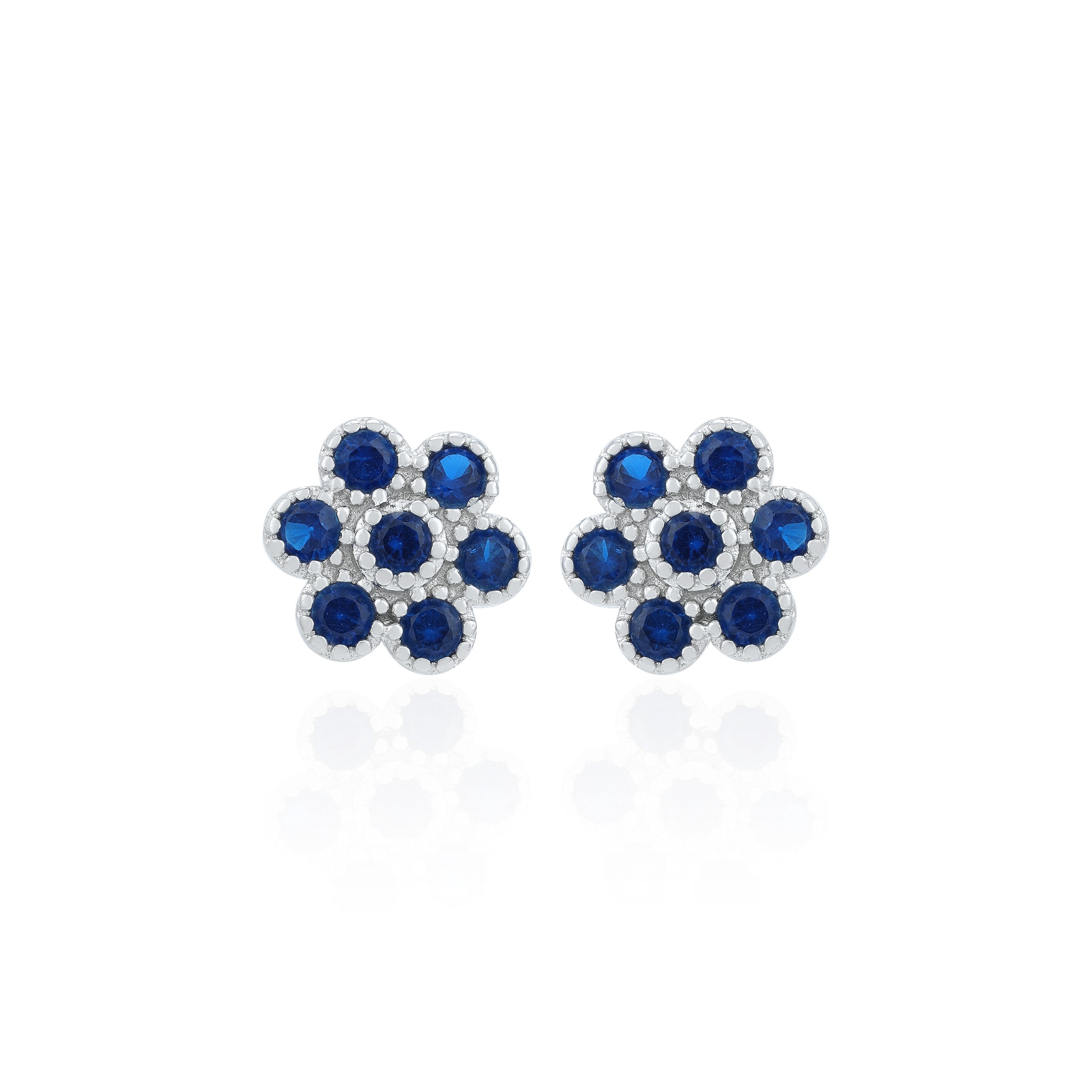Blue Accent Blossom 925 Sterling Silver Stud for Women