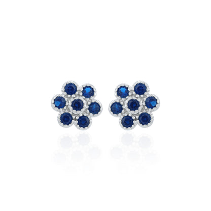Blue Accent Blossom 925 Sterling Silver Stud for Women