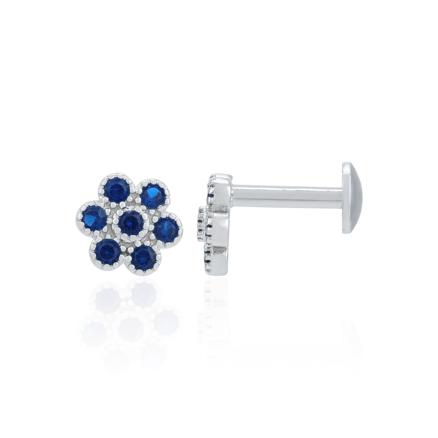 Blue Accent Blossom 925 Sterling Silver Stud for Women