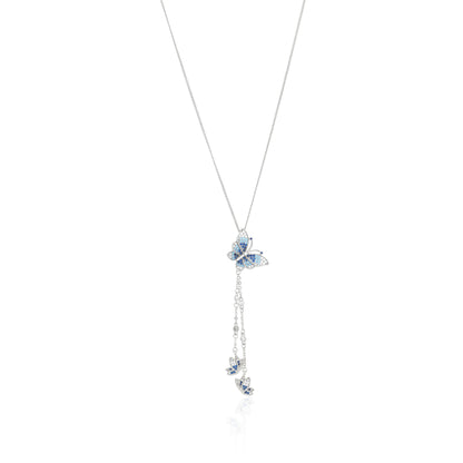 Blue Butterfly Cascading Silver Pendant