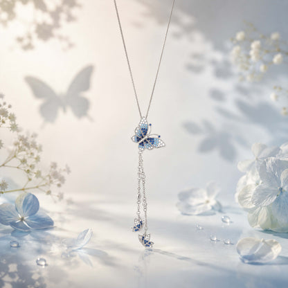 Blue Butterfly Cascading Silver Pendant