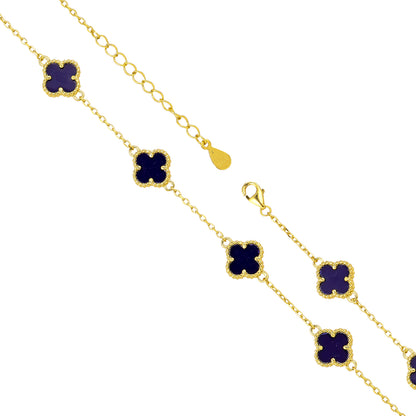 Blue Enamel Clover Silver Bracelet