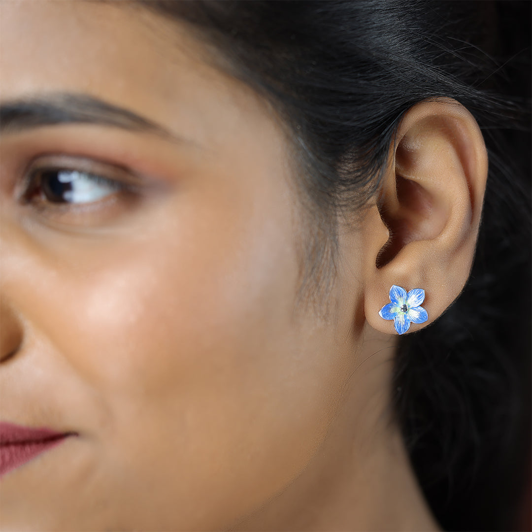 Blue Flax Fluer Rhodium Plated 925 Studs
