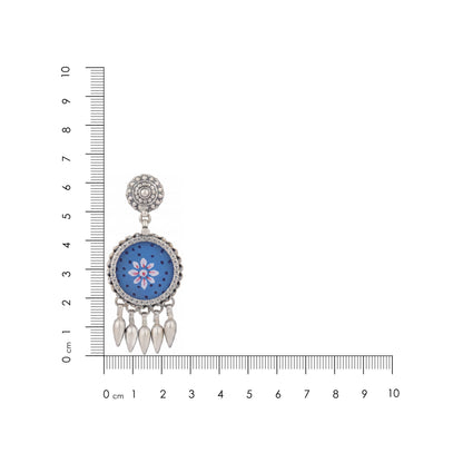 Blue Floral Golden Dangle 925 Sterling Silver Earring