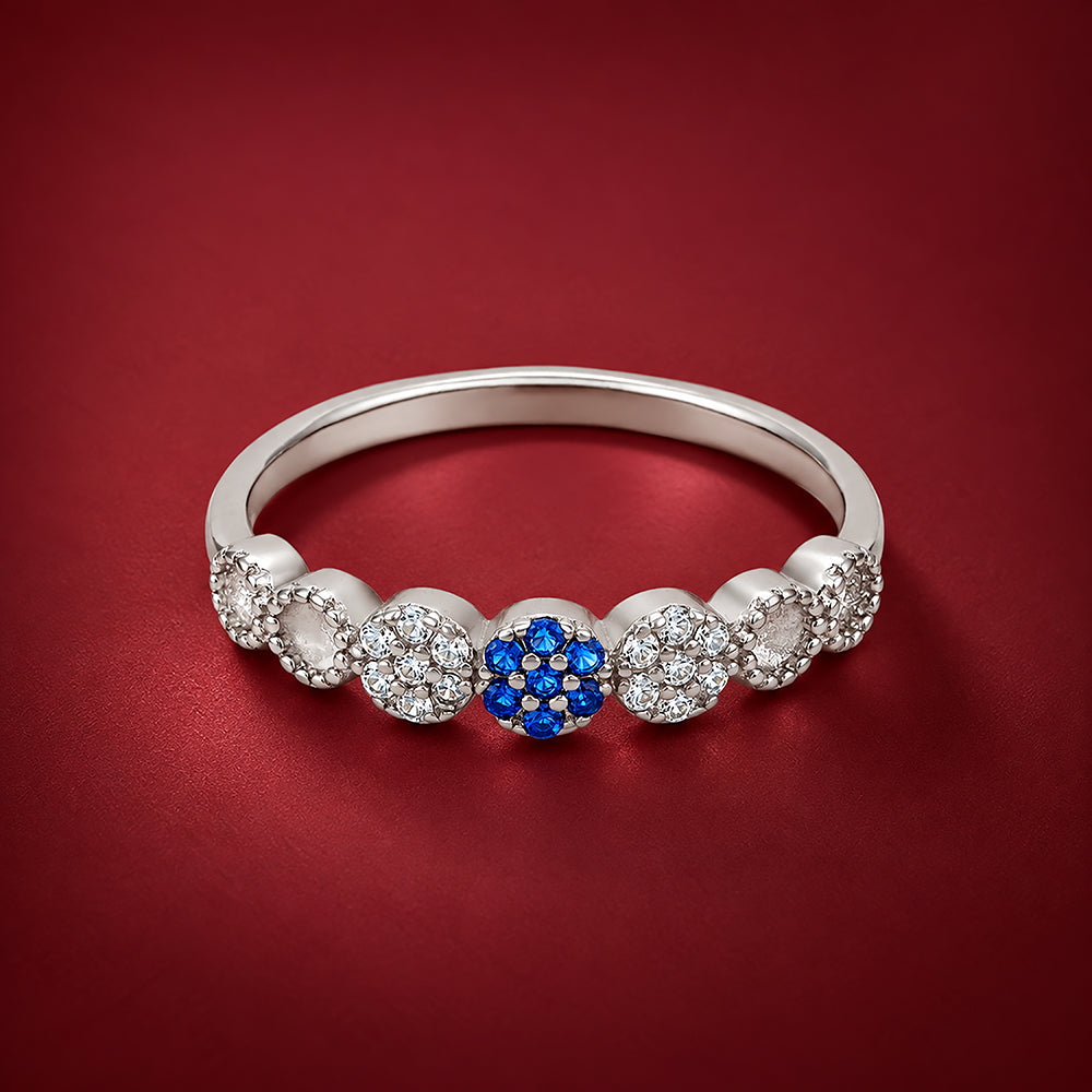 Blue Floral Accent 925 Sterling Silver Ring for Women