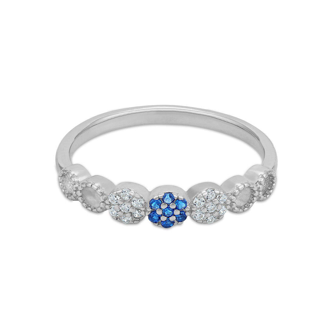 Blue Floral Accent 925 Sterling Silver Ring for Women