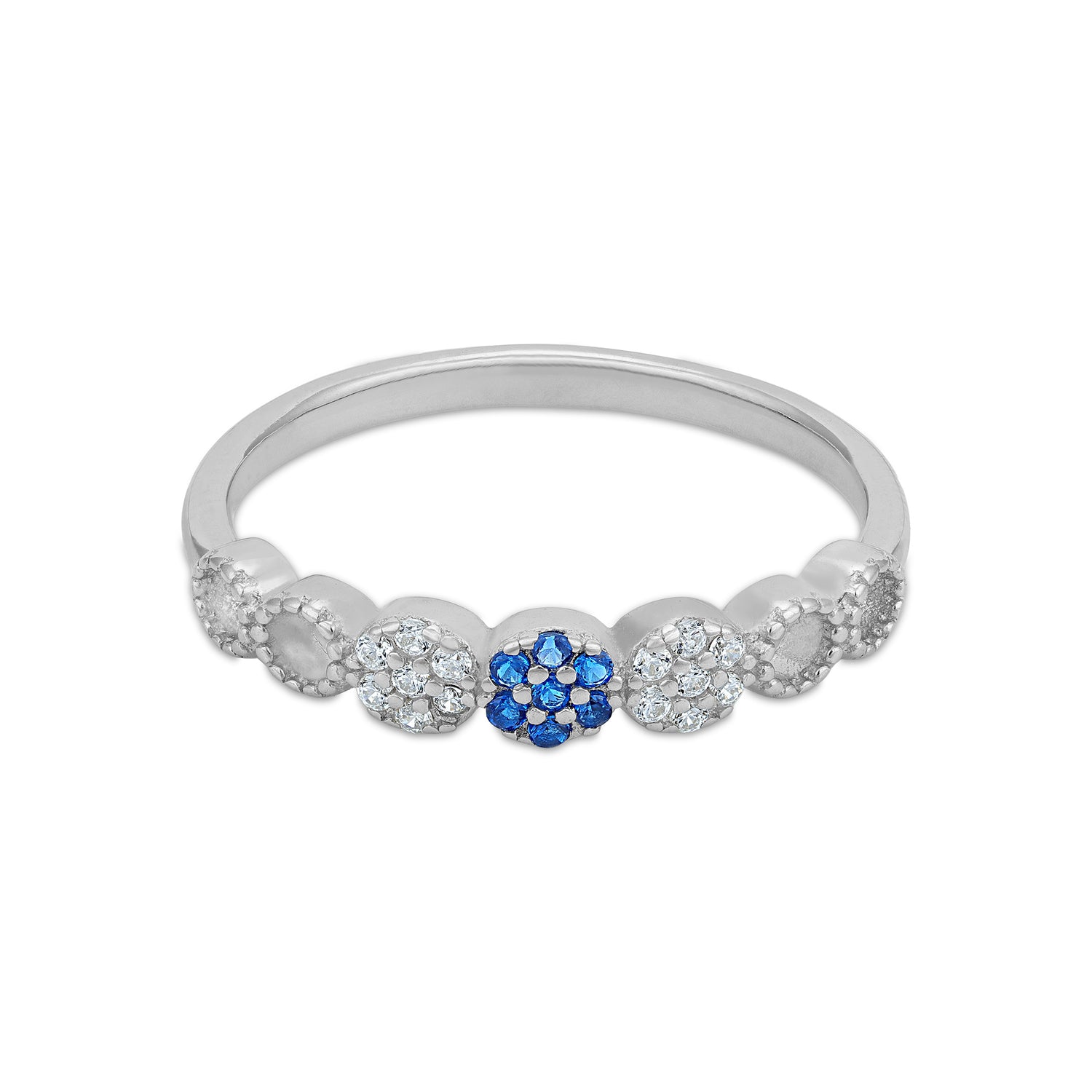 Blue Floral Accent 925 Sterling Silver Ring for Women