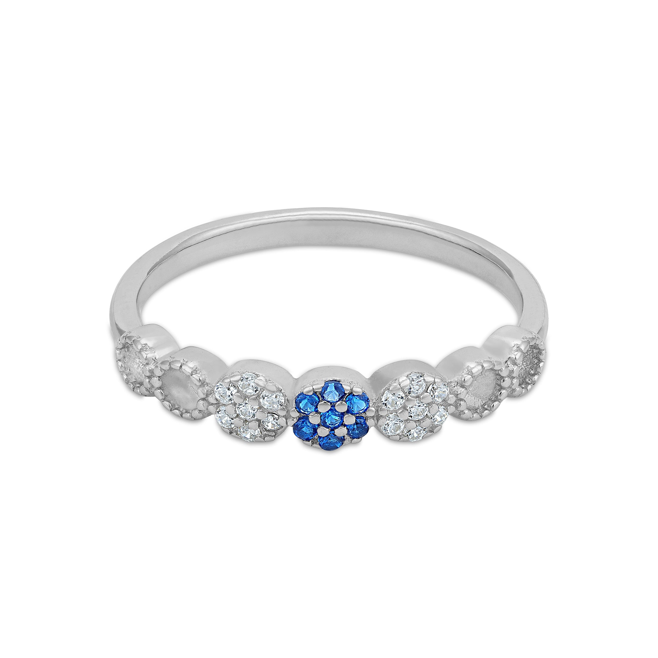 Blue Floral Accent 925 Sterling Silver Ring for Women