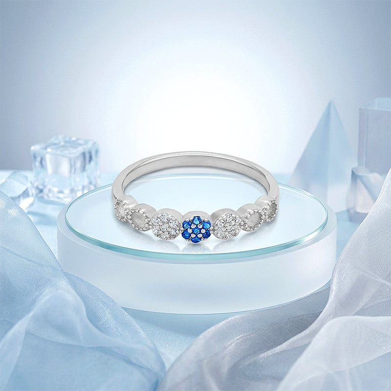 Blue Floral Accent 925 Sterling Silver Ring for Women
