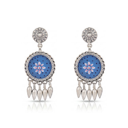 Blue Floral Golden Dangle 925 Sterling Silver Earring