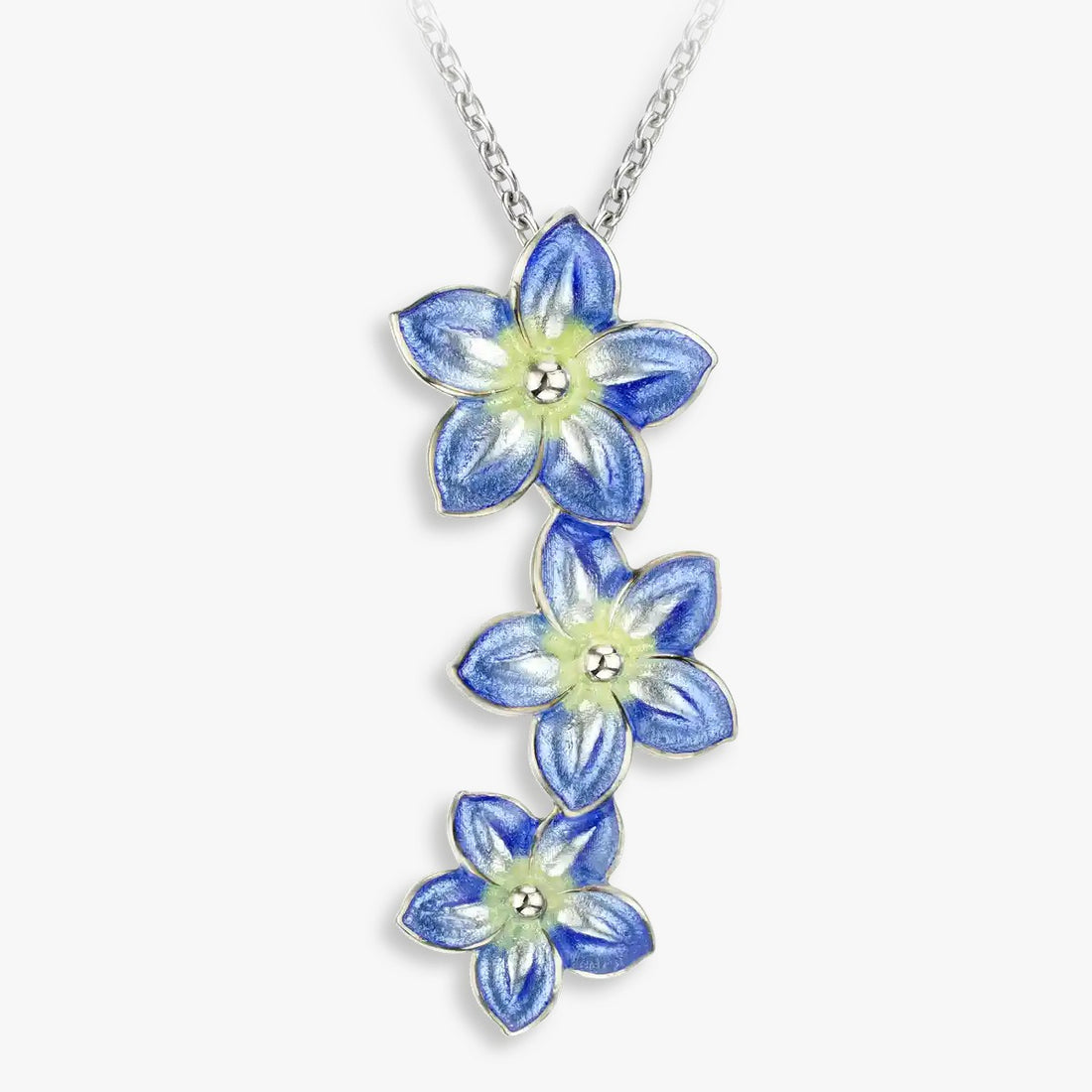 Blue Flower Rhodium Plated 925 Cascade Chain Pendants