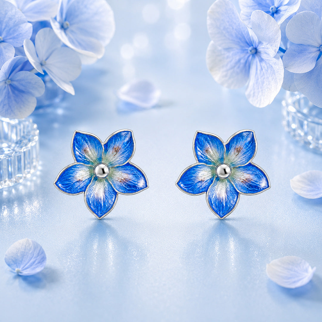 Blue Meadow Blossom 925 Sterling Silver Statement Earrings
