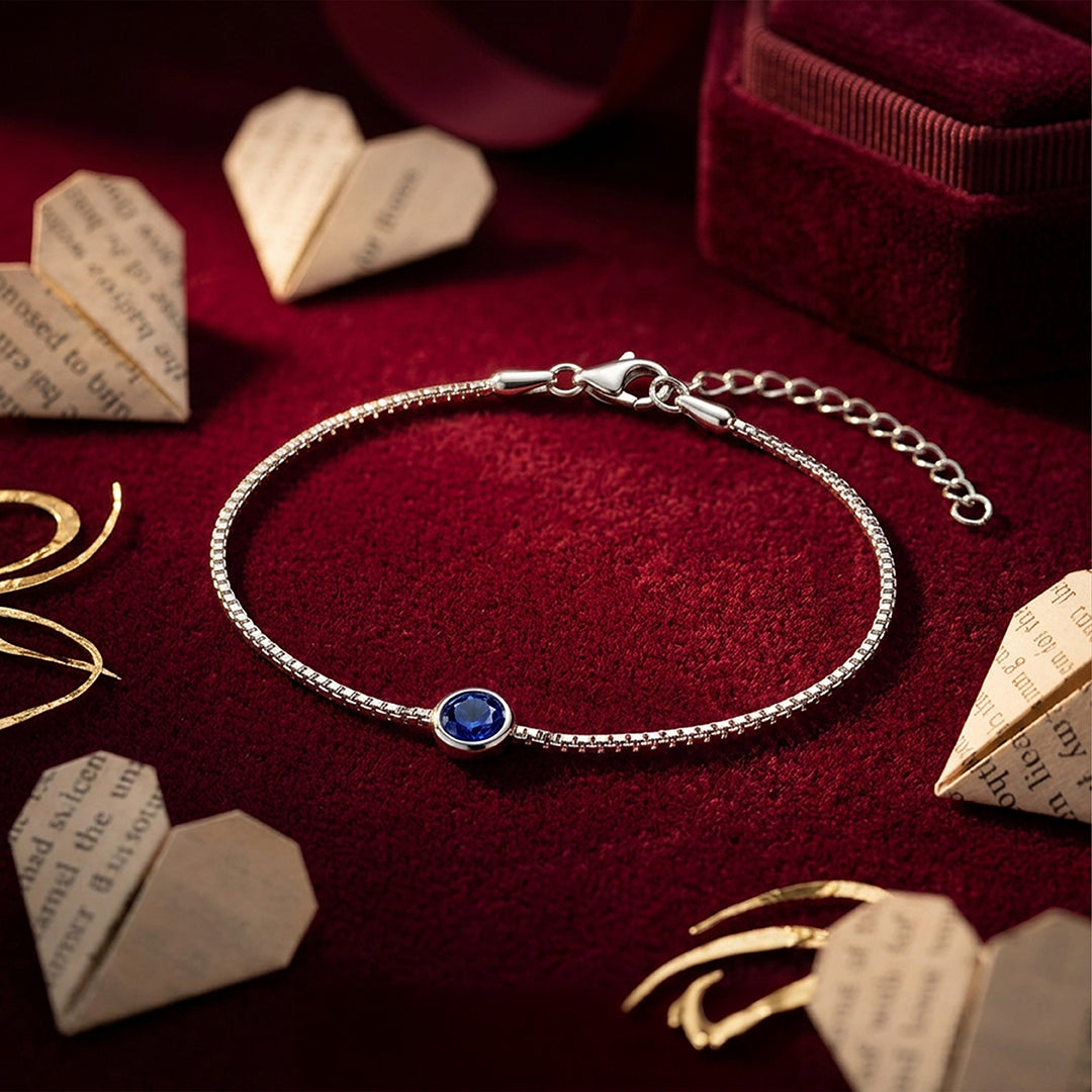 Blue Sapphire Solitaire Bracelet in Sterling Silver