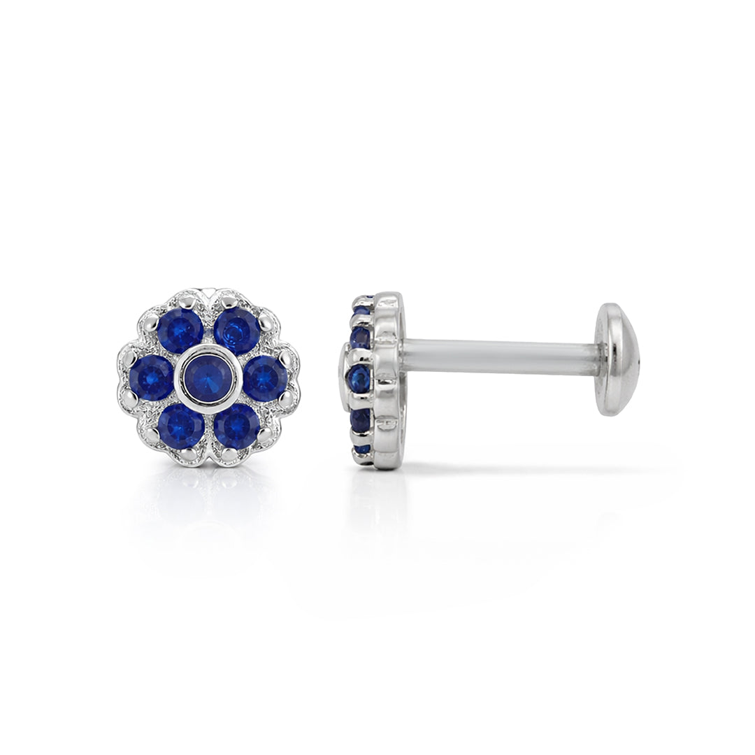 Blue Stone Floral Pattern 925 Sterling Silver Stud for Women