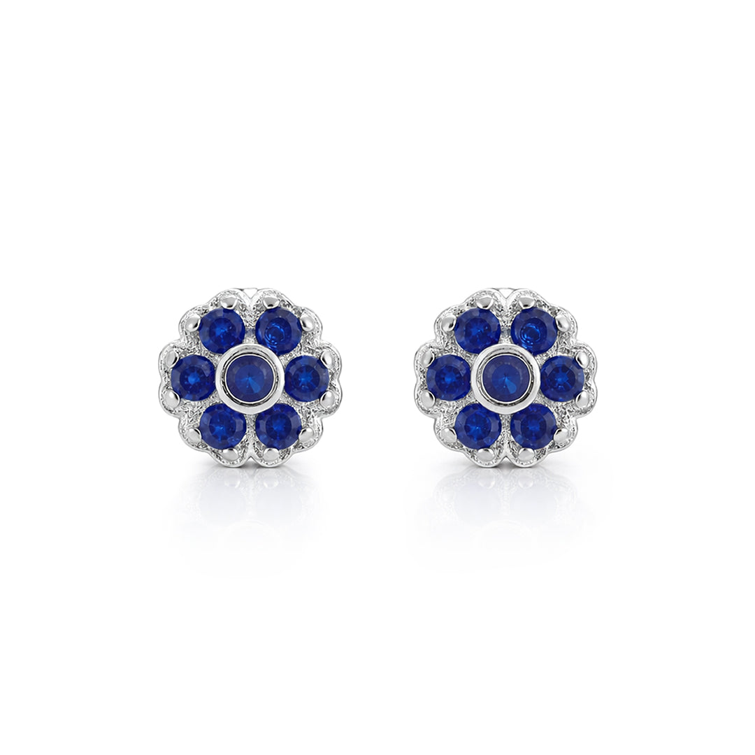 Blue Stone Floral Pattern 925 Sterling Silver Stud for Women