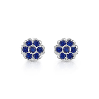 Blue Stone Floral Pattern 925 Sterling Silver Stud for Women