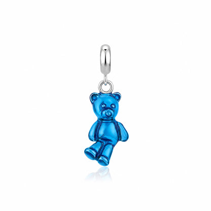 Blue Teddy 925 Sterling Silver Playful Bear Pendant