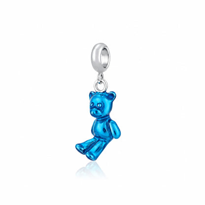 Blue Teddy 925 Sterling Silver Playful Bear Pendant