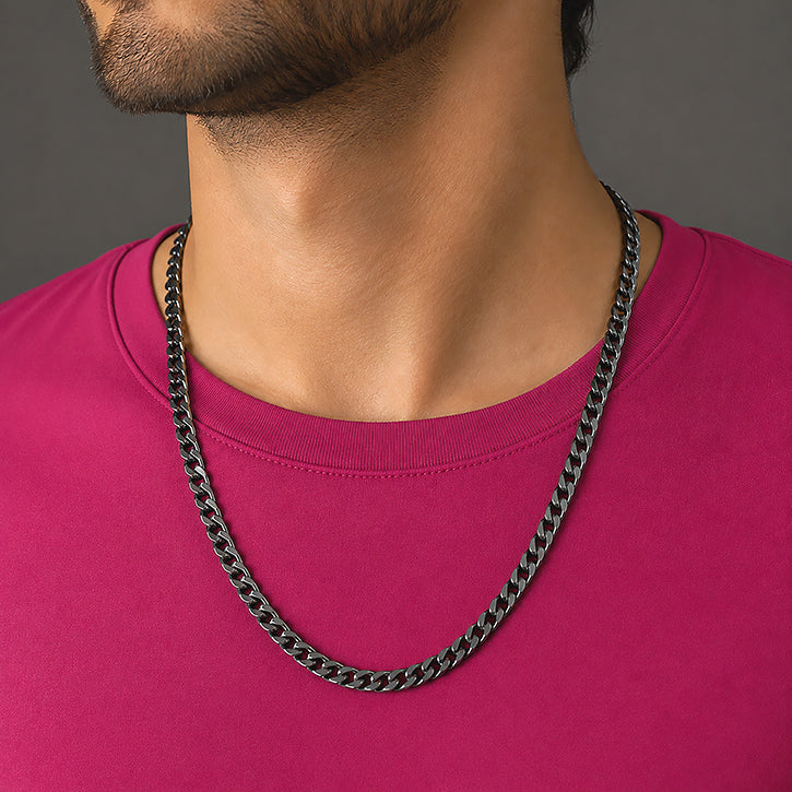 Bold Flat-Edge Shadow Black Heavy Curb Chain