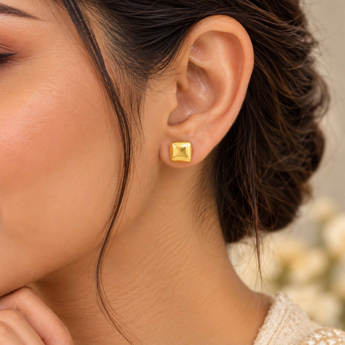 Bold Golden Square Sterling Silver Earring