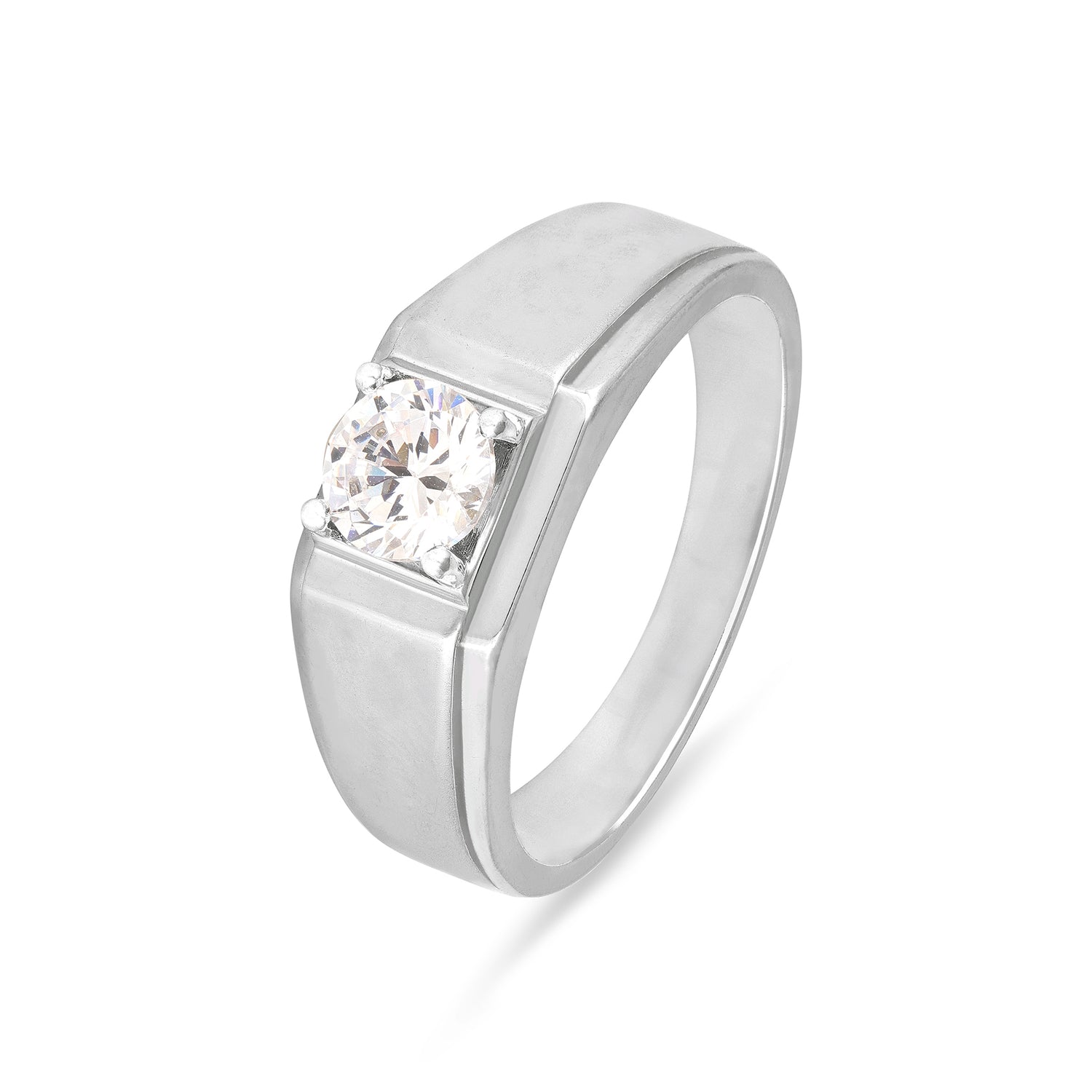 Bold Round Stone Silver Band Ring