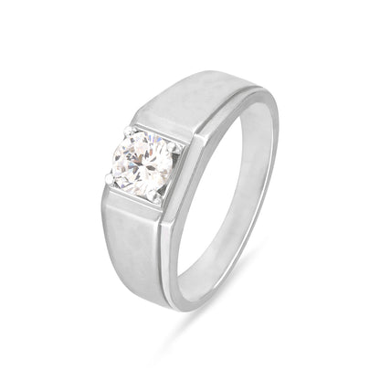 Bold Round Stone Silver Band Ring