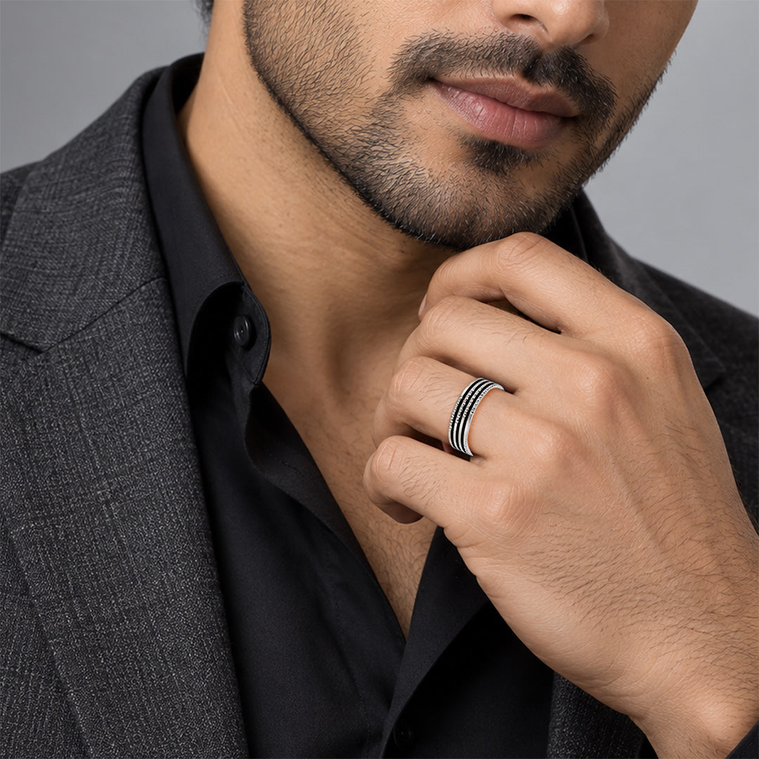 Bold Triple Line Silver Grooved Ring