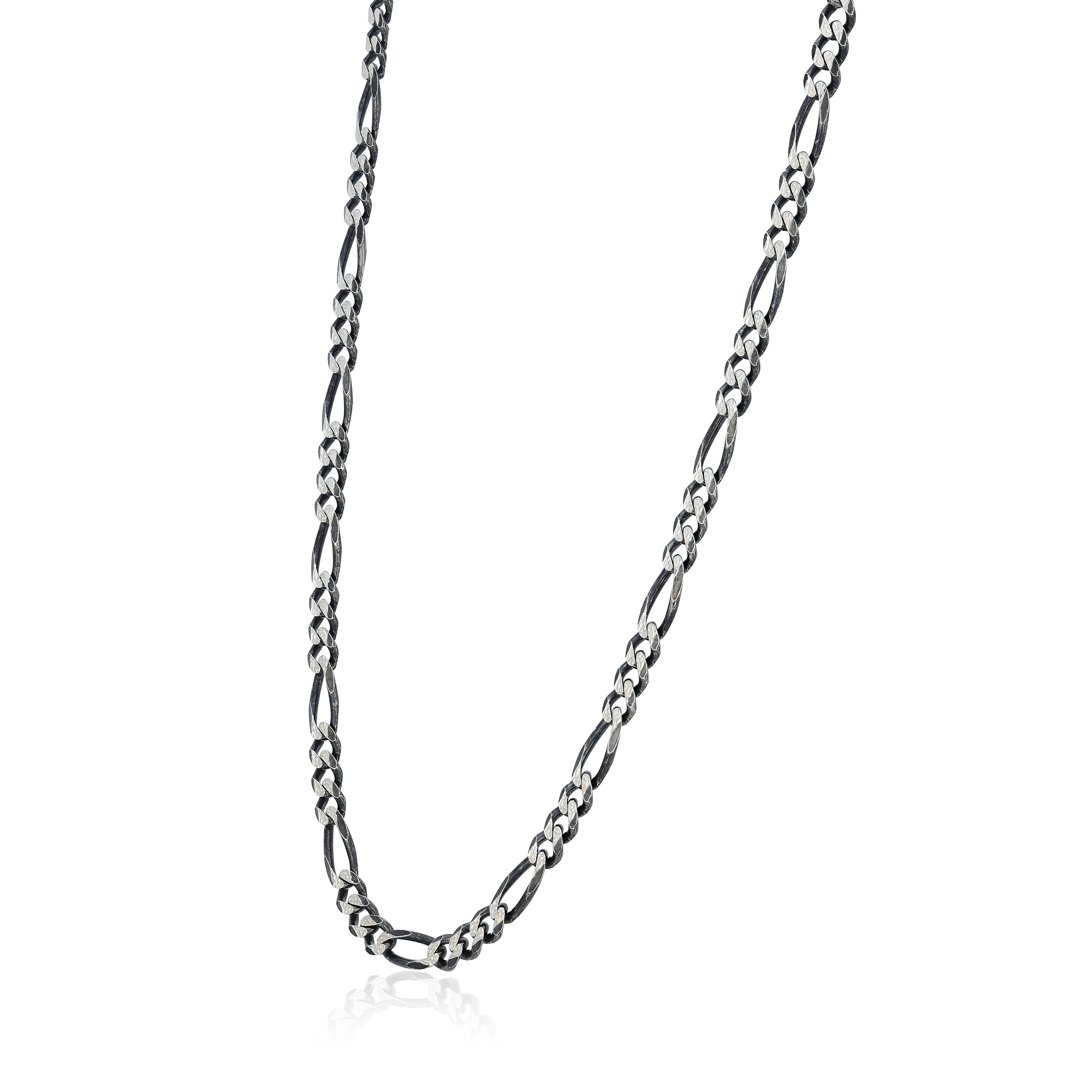 Silver chain necklace on a white background