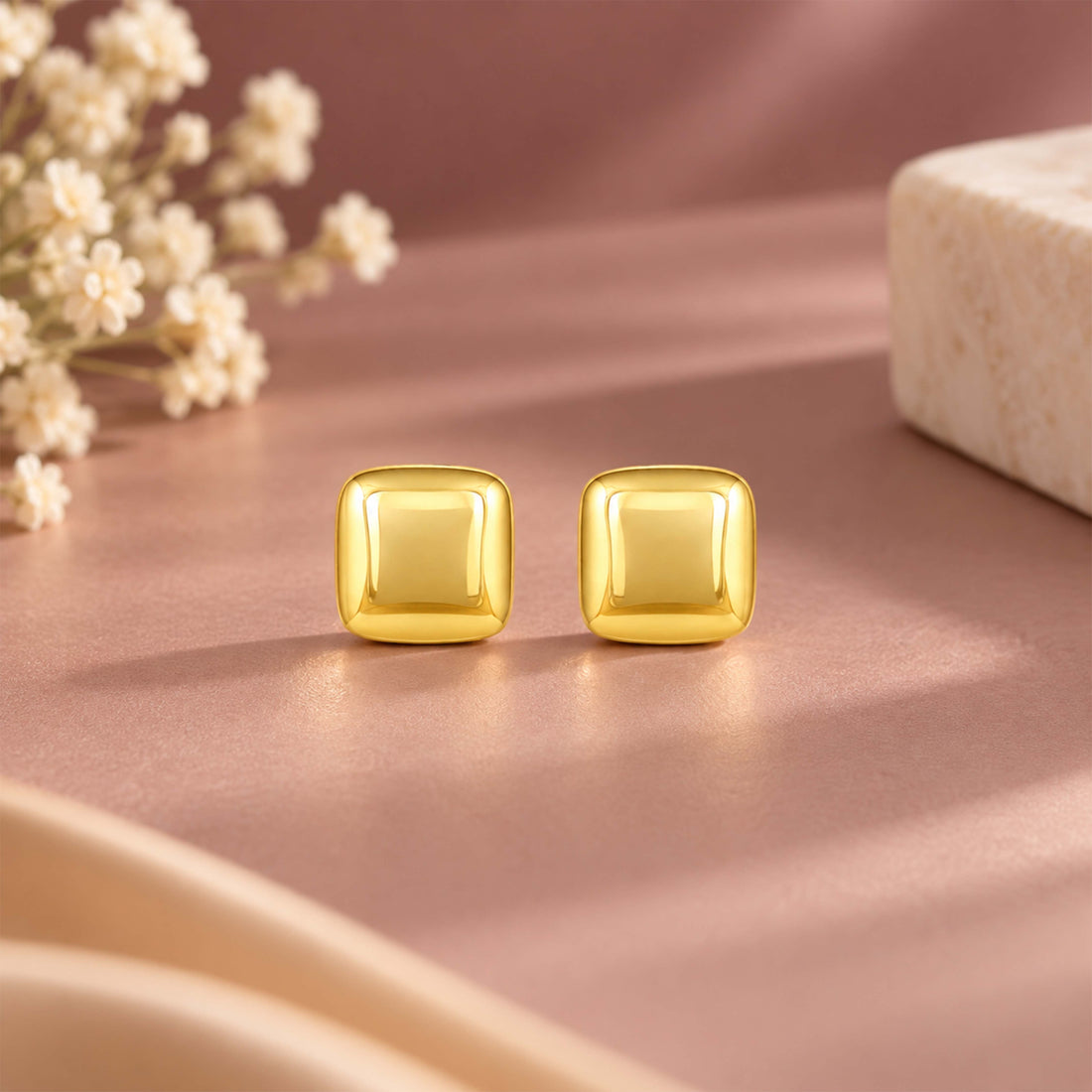 Bold Golden Square Sterling Silver Earring