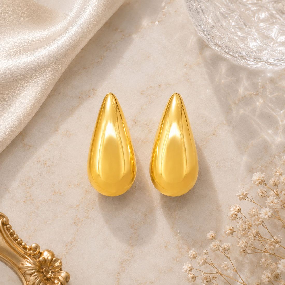 Bold Golden Teardrop Mirror Finish 925 Sterling Silver Earring for women