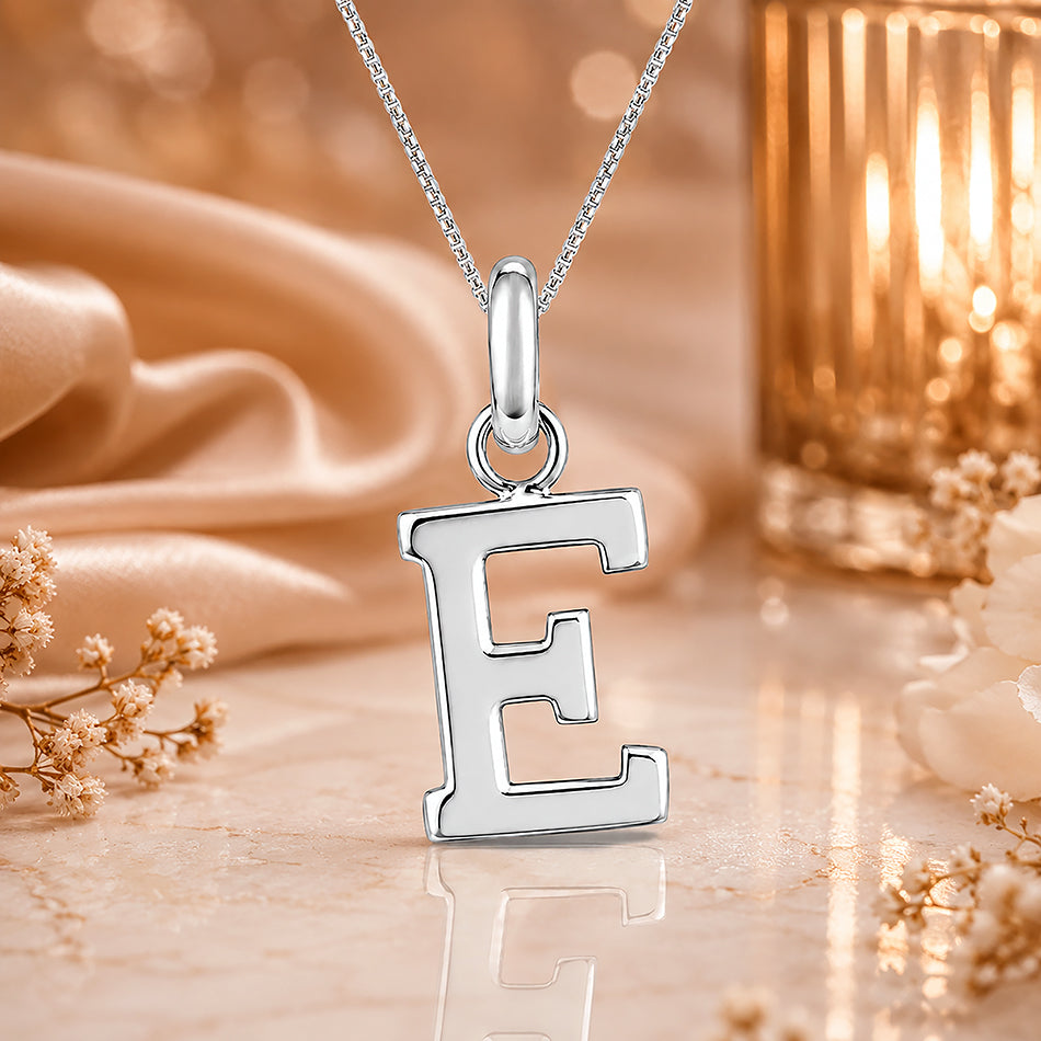 Bold Minimal E Letter 925 Sterling Silver Pendant 
