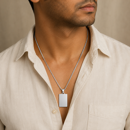 Bold Rectangular Pattern 925 Sterling Silver Personalised Pendant for Men