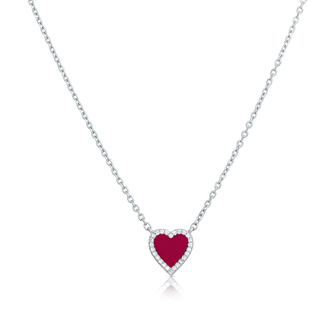 Bold Red Heart  925 Rhodium Classic Cuban Chain Pendant