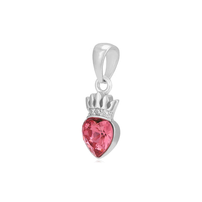 925 Bold Red Heart Rhodium Plated Crowned Pendants