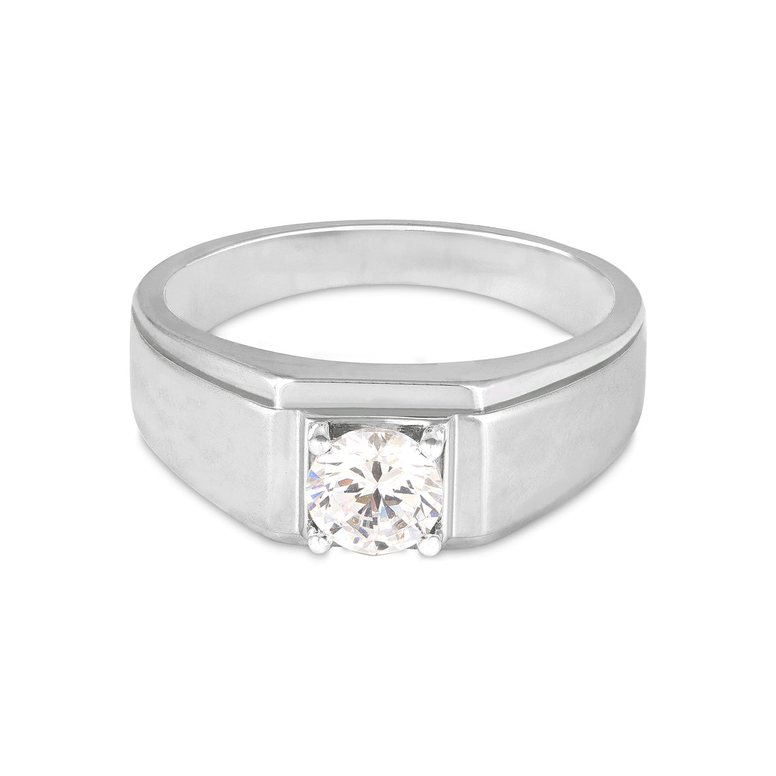 Bold Round Stone Silver Band Ring