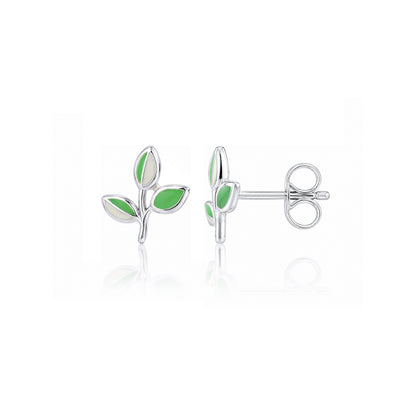 Botanical Leaf Glow 925 Sterling Silver Stud for Kids