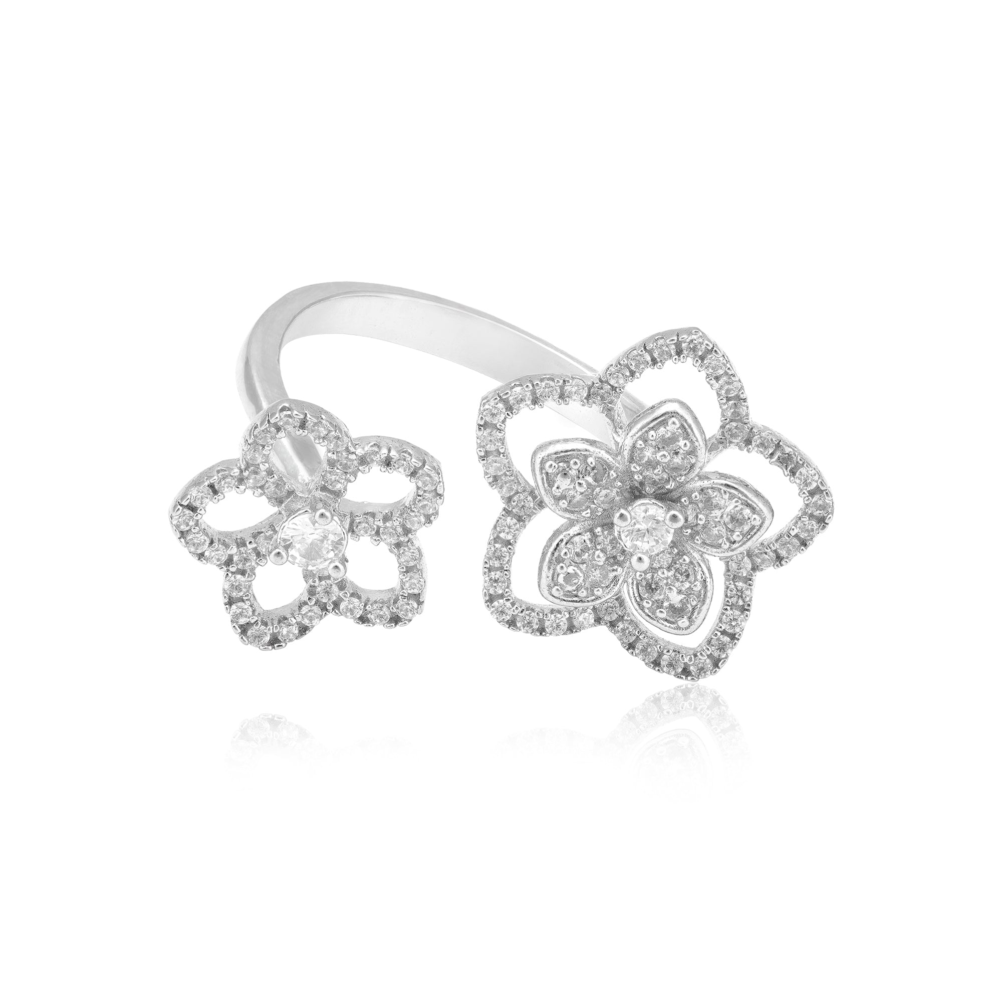 Breezy Blossom 925 Adjustable Rhodium Plated Ring 
