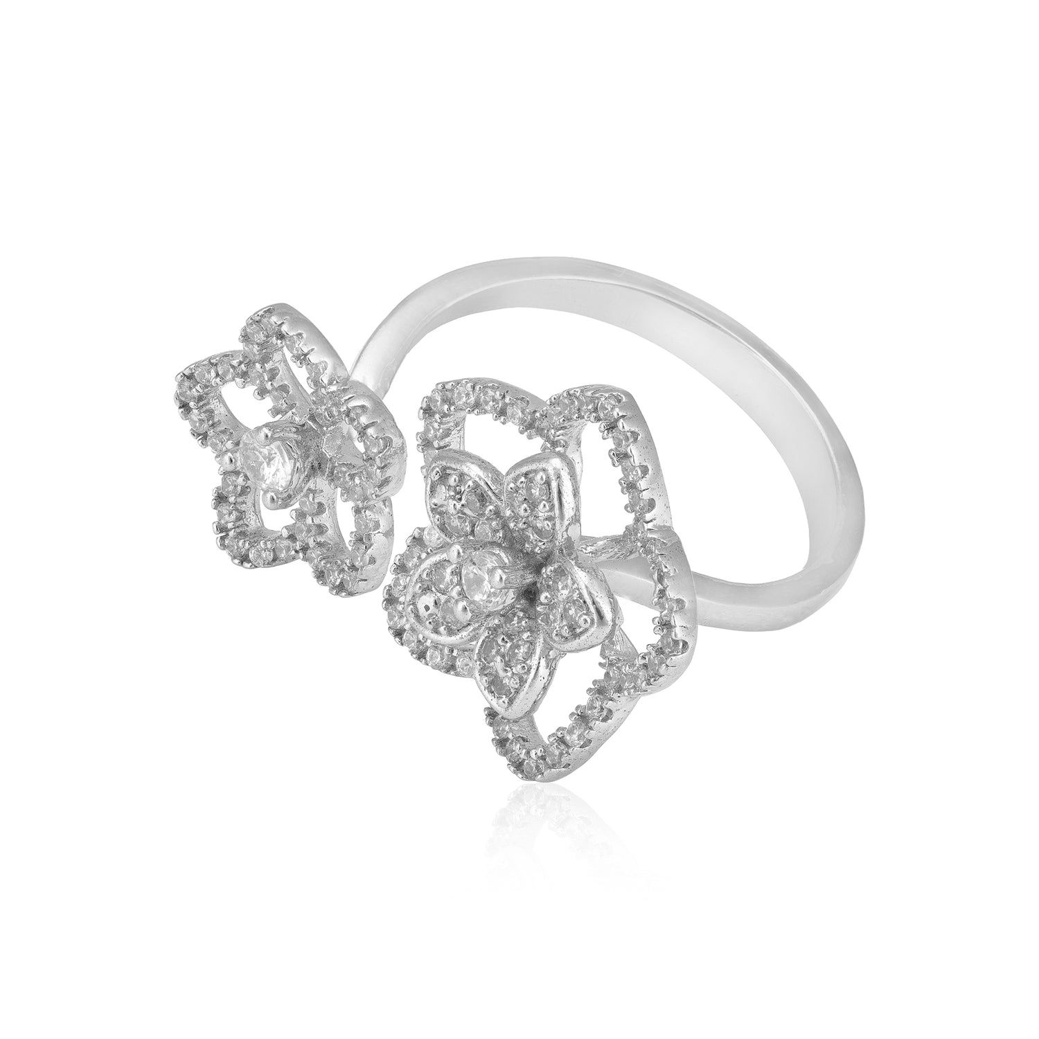 Breezy Blossom Adjustable Rhodium Plated Ring 
